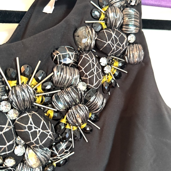 Esley Black Beaded Mini Dress Size Medium Embellished Rhinestone Sequins GORG!!! - Picture 4 of 4